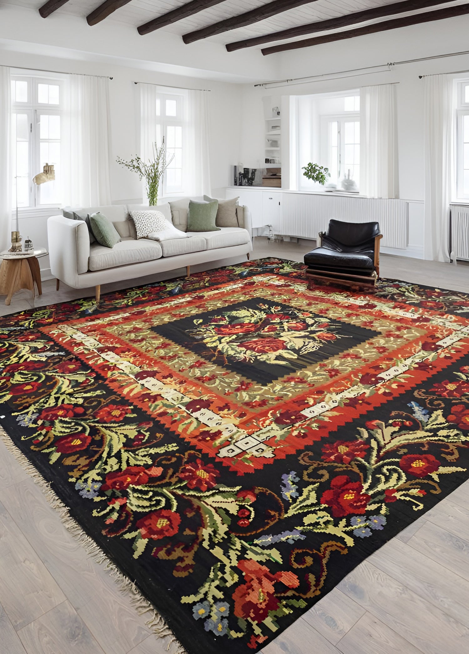 Zemfira Floral Patterned Hand-Woven Large Karabakh Kilim 470x476 cm