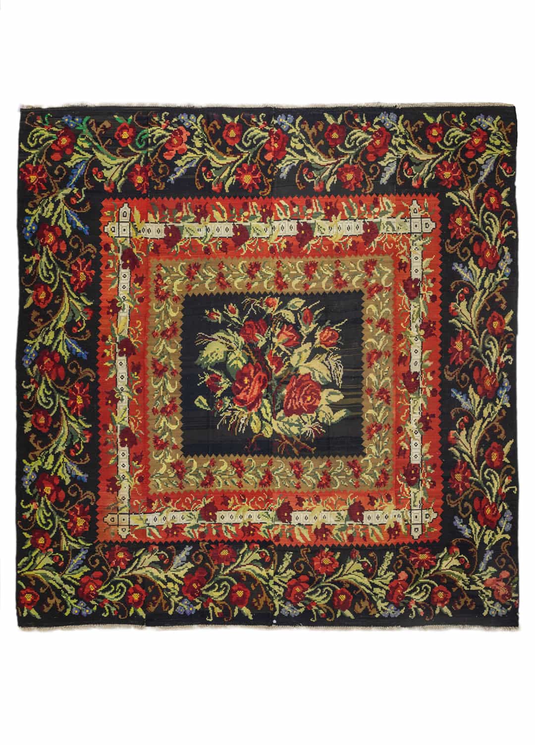 Zemfira Çiçek Desenli El Dokuma Büyük Karabağ Kilimi 470x476 cm