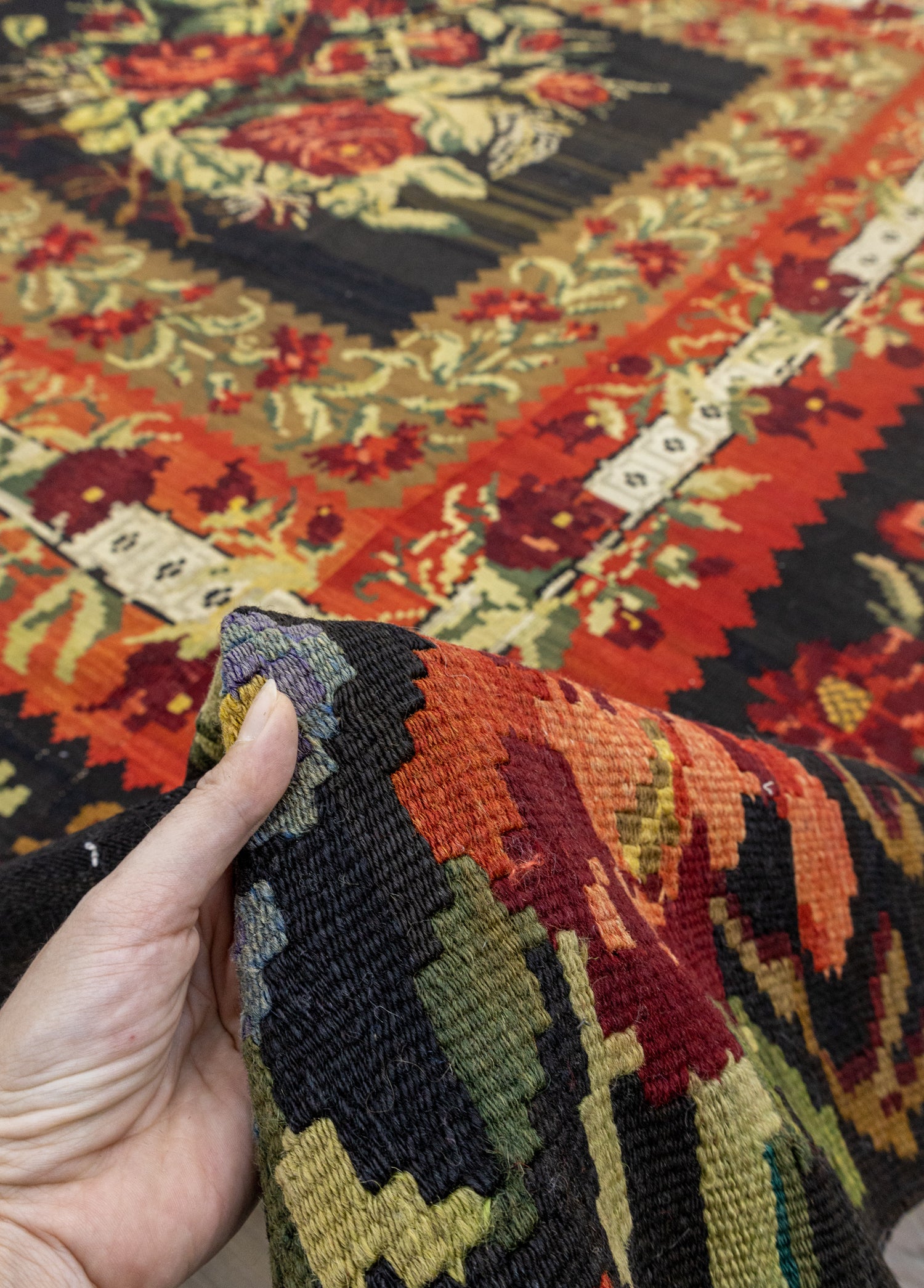 Zemfira Floral Patterned Hand-Woven Large Karabakh Kilim 470x476 cm