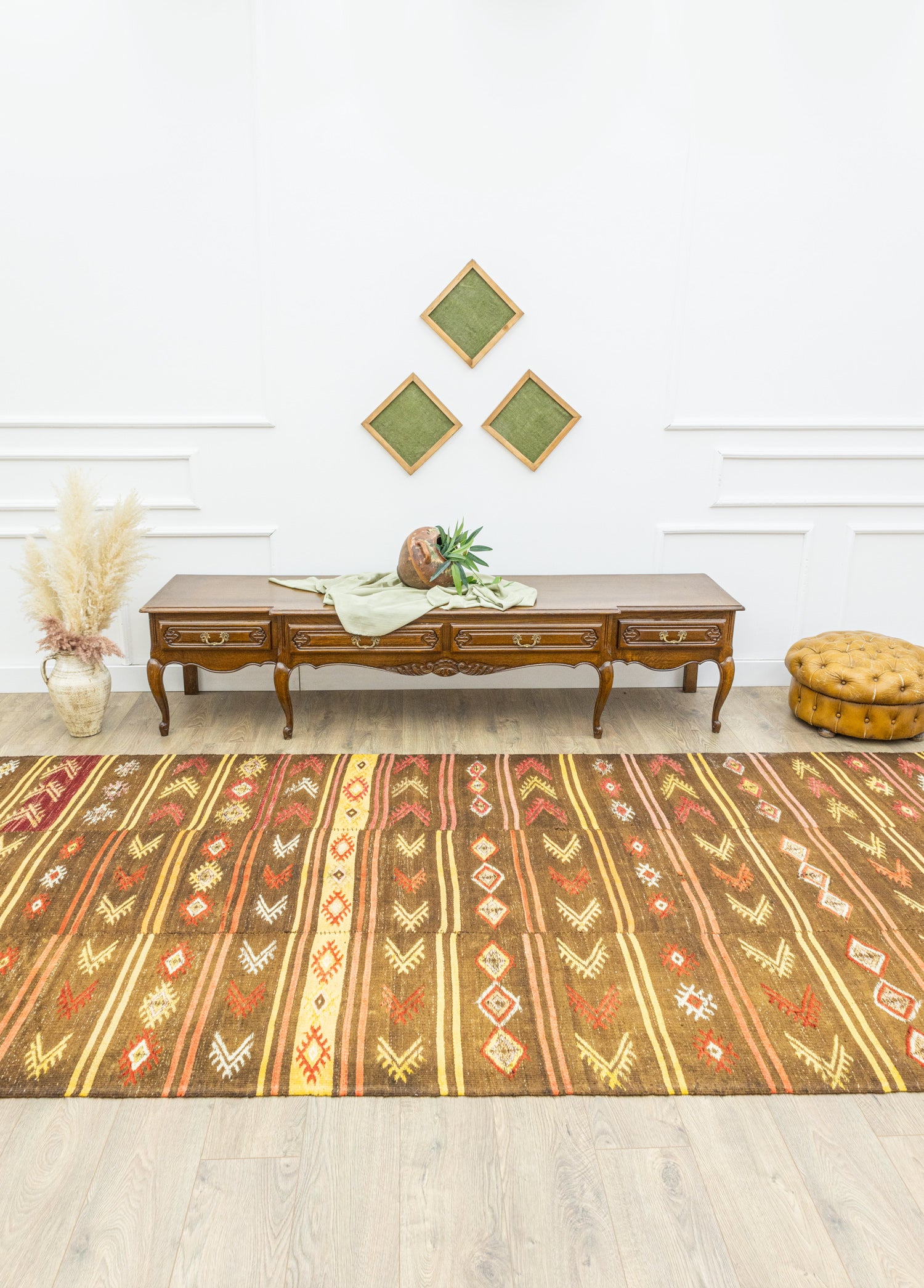 Brownish Striped Three Wing Kilim 170x389 cm