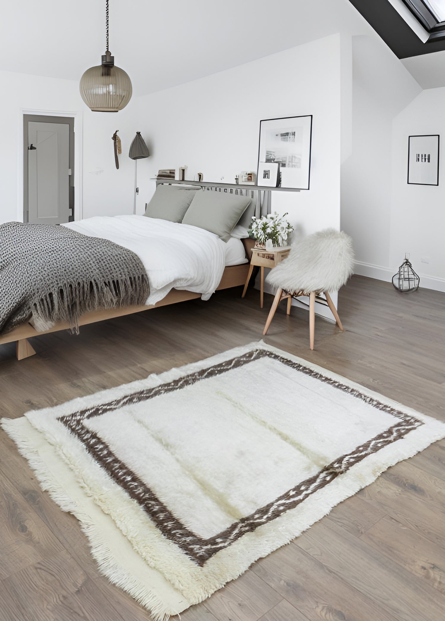 Mayar Bordürlü Natural Shaggy Halı 131x170 cm