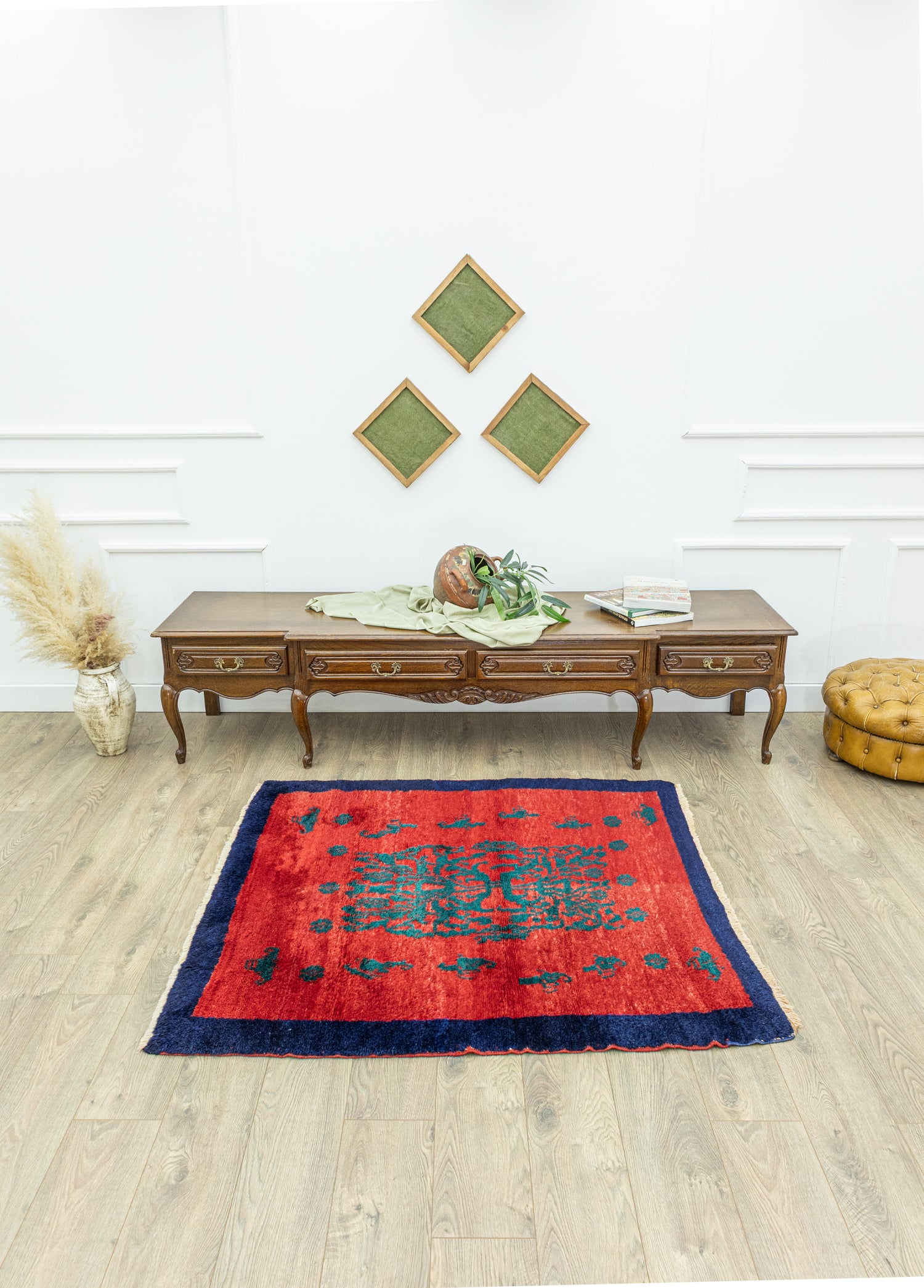 Kumralı Kırmızı El Dokuma Tülü Halı 133x147 cm