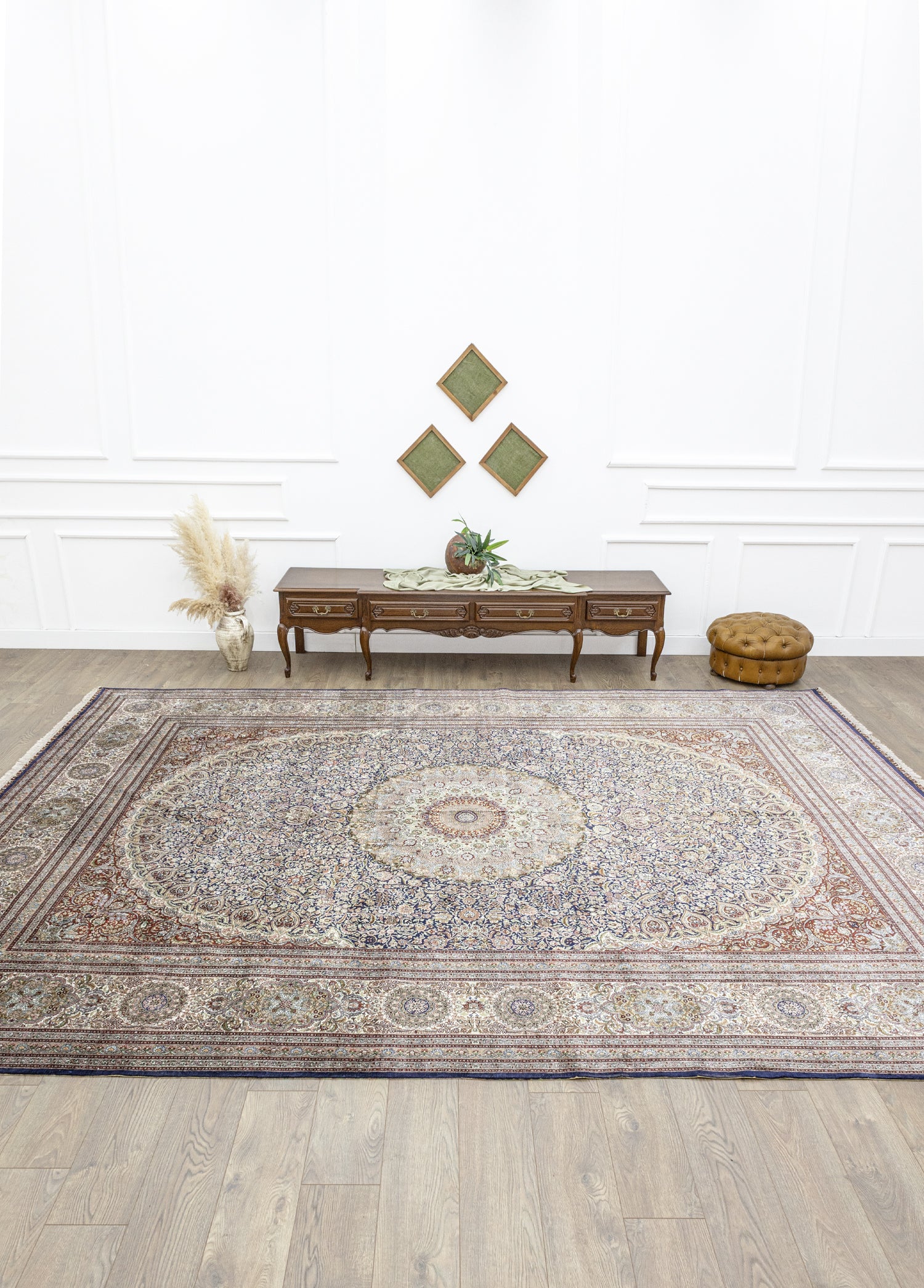 Varamin Madalyon Desenli İpek Halı 305x414 cm