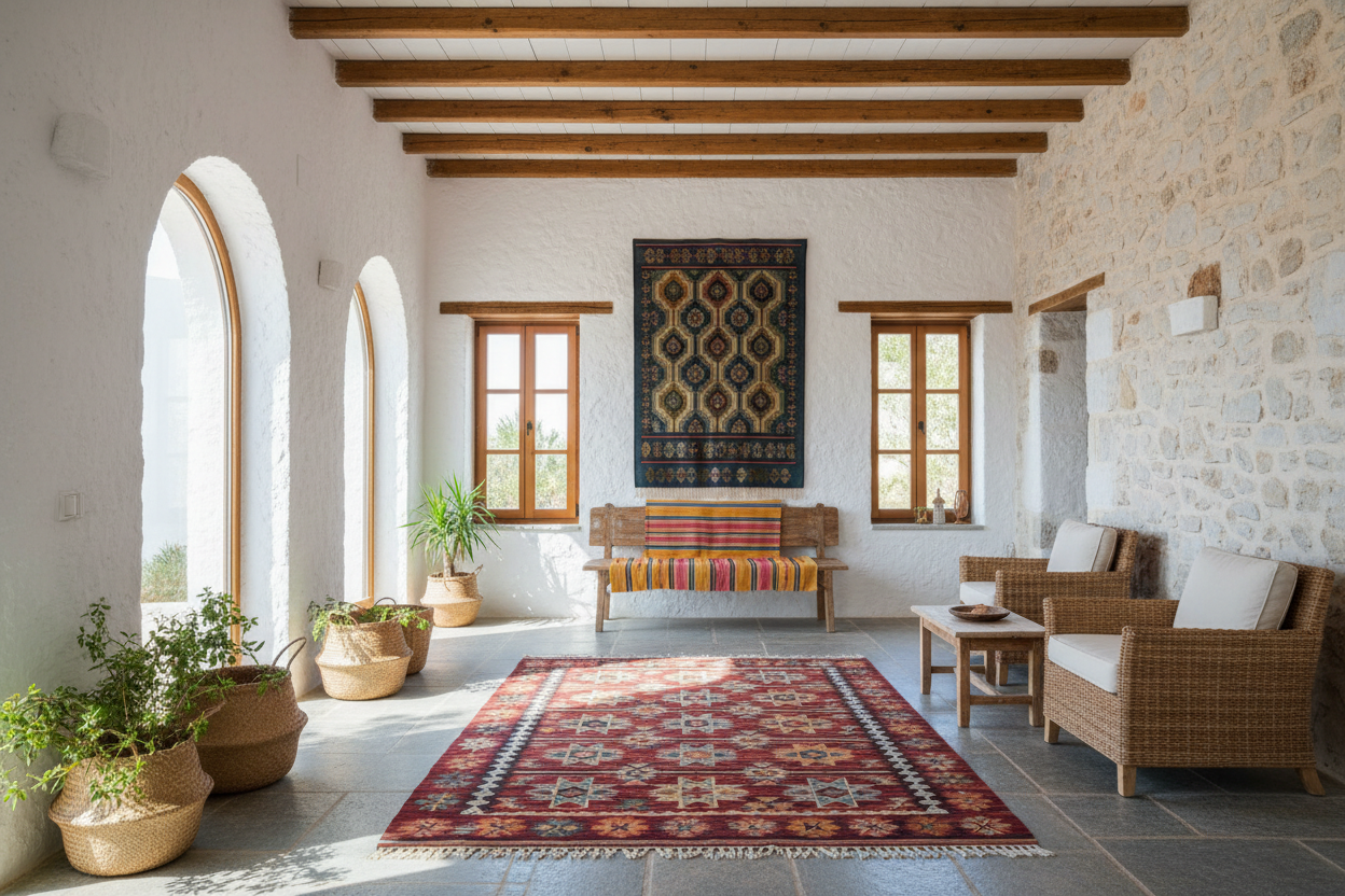 Bodrum Evlerinde El Dokuma Kilim Dekorasyonu