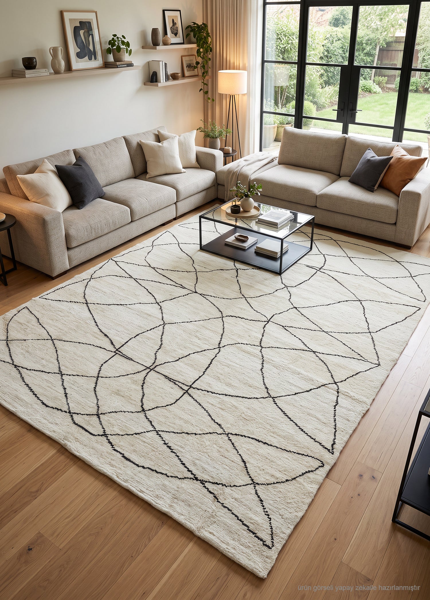 Zerfa Soyut Tasarımlı Kendir Halı 230x304 cm