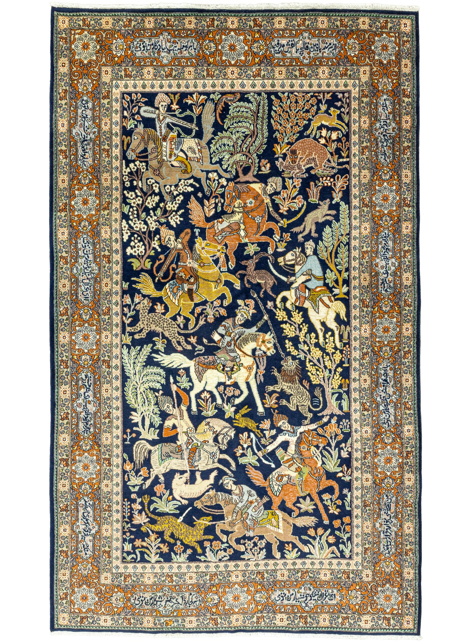 Tan Av Sahnesi Motifli İran Halısı 131x225 cm