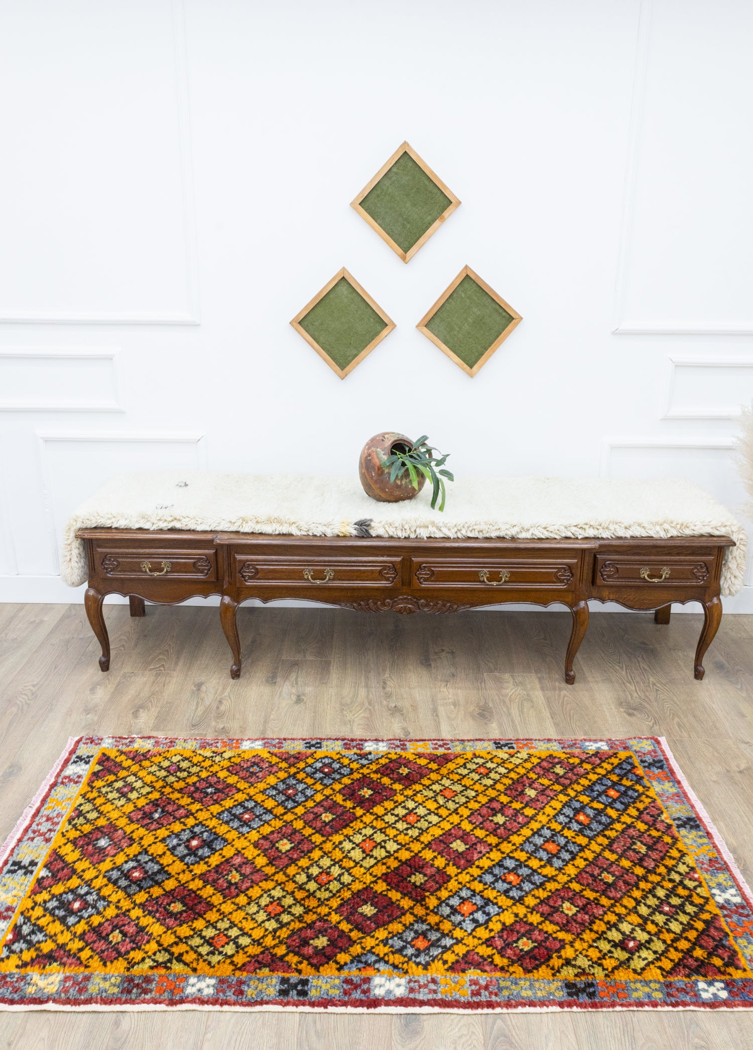 Lasse Renkli Geometrik Desenli Yün Halı 100x189 cm
