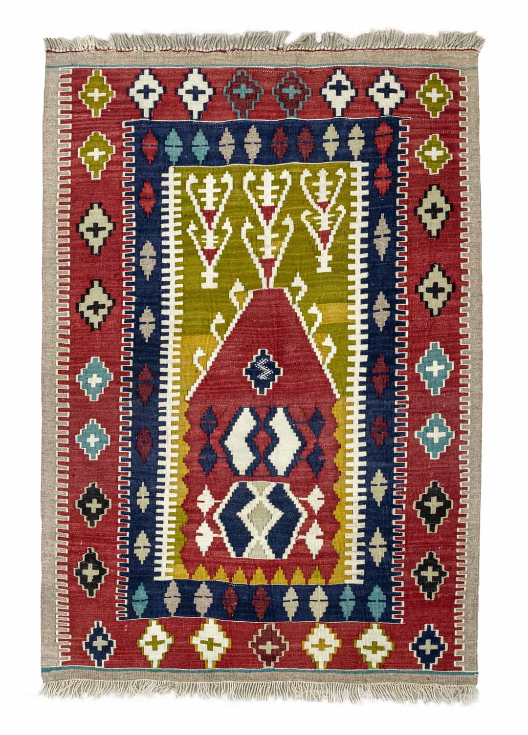Pecenek İlkel Desenli El Dokuma Yün Kilim 106x154 cm
