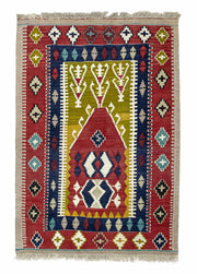 Pecenek İlkel Desenli El Dokuma Yün Kilim 106x154 cm