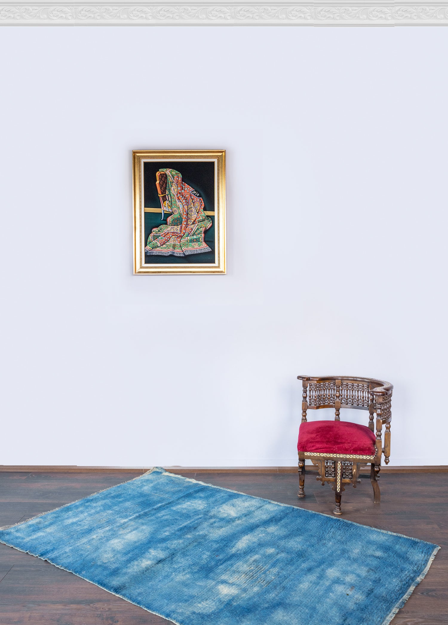 Bluish Mavi Abrajlı El Dokuma Tülü Halı 128x198 cm