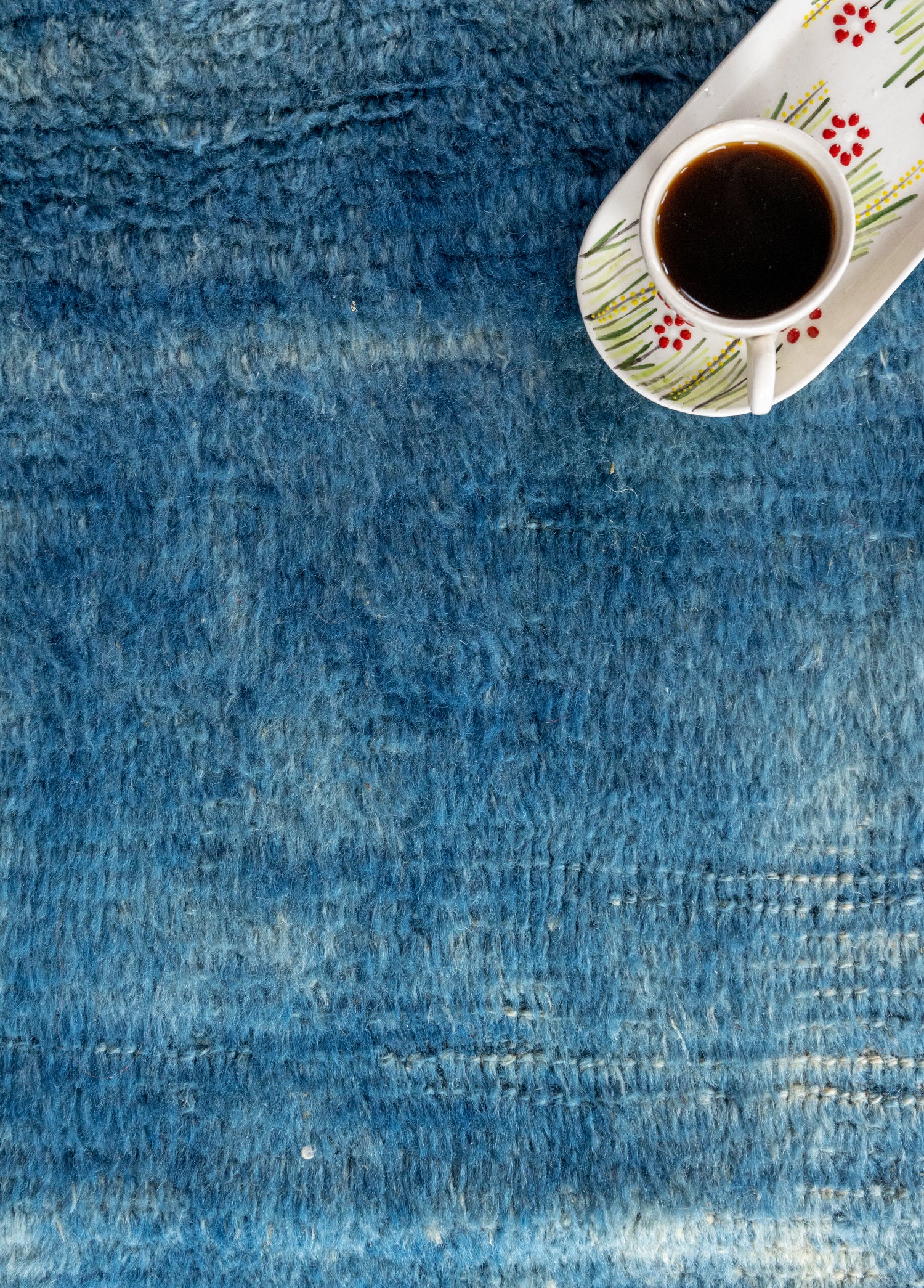 Bluish Mavi Abrajlı El Dokuma Tülü Halı 128x198 cm