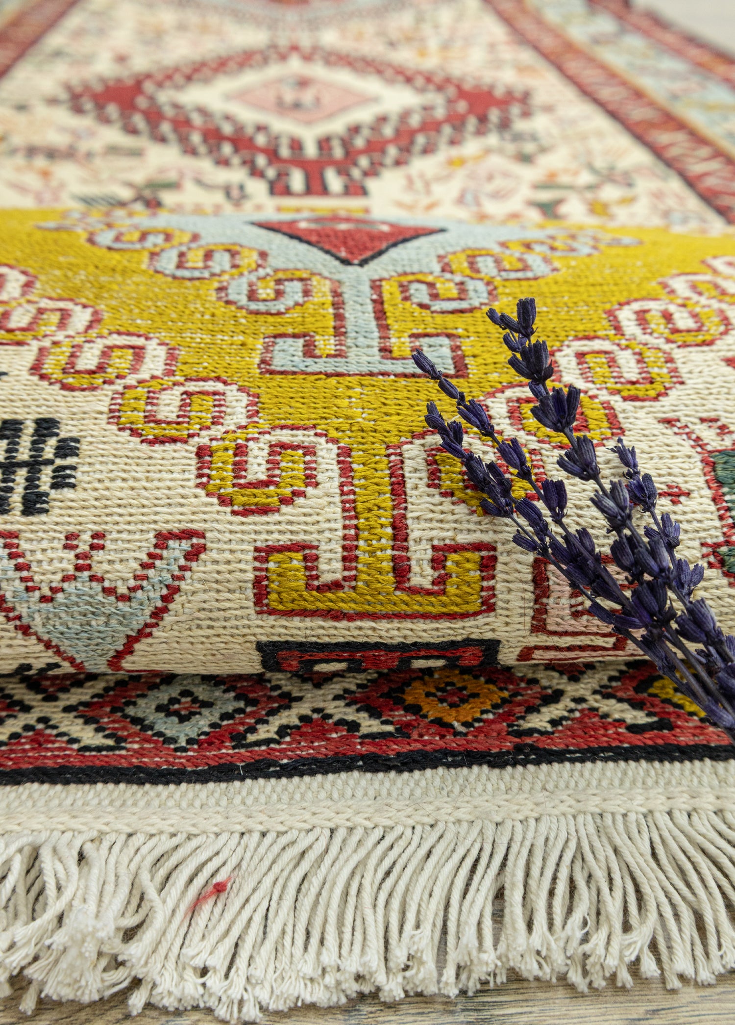 Rosa El Dokuma İpek Kilim Yolluk 71x281 cm