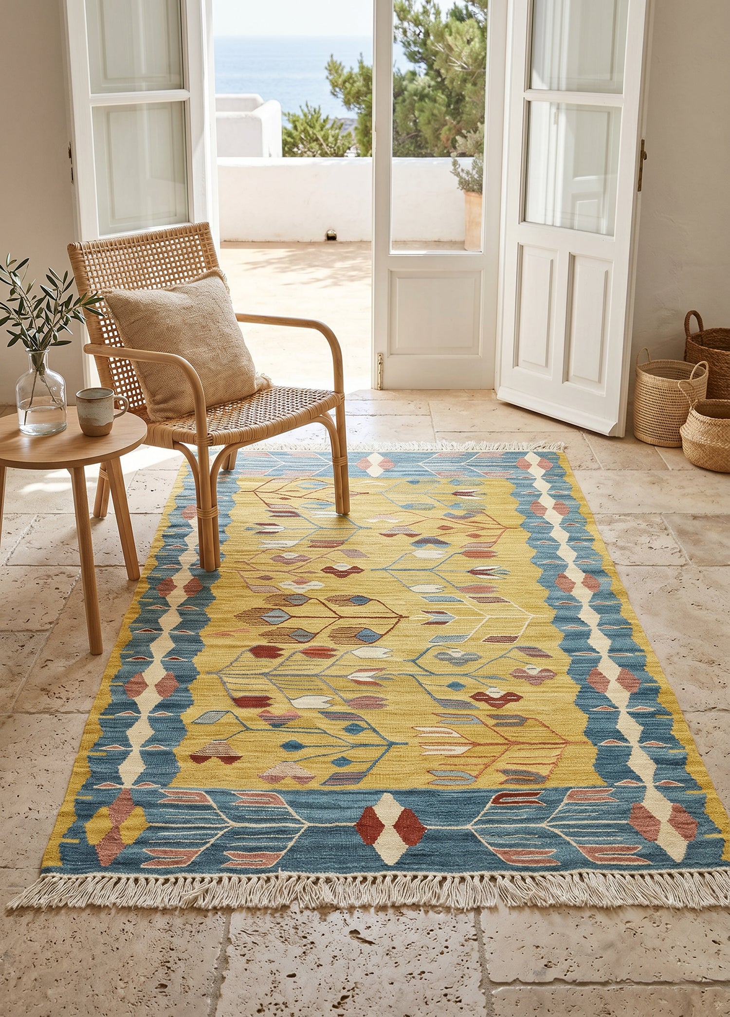 Bluesy El Dokuma Yün Kilim 113x173 cm