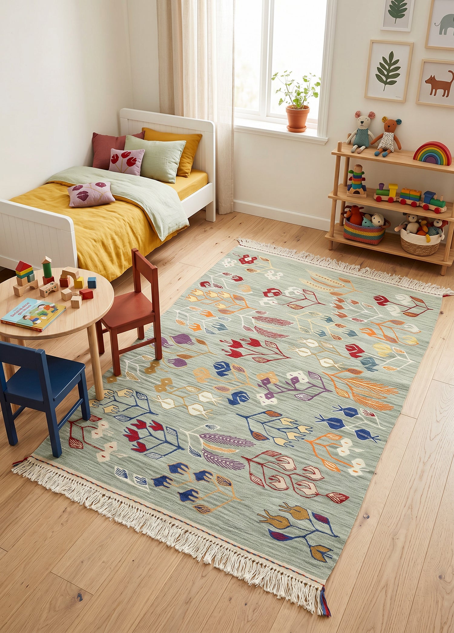Glenn Çiçek Motifli Yün Kilim 114 x 160