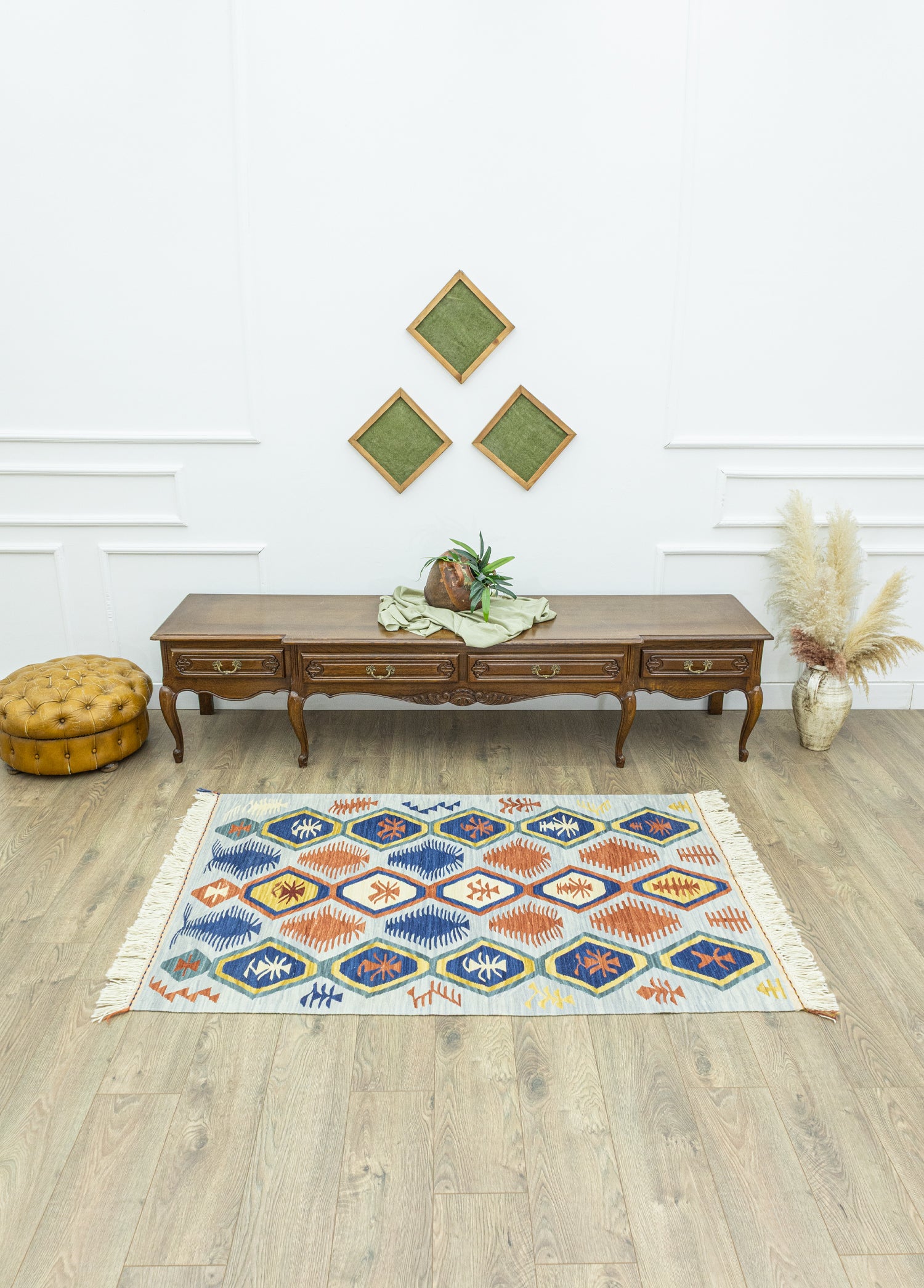 Miraz Geometrik Tasarımlı Yün Kilim 113x172 cm