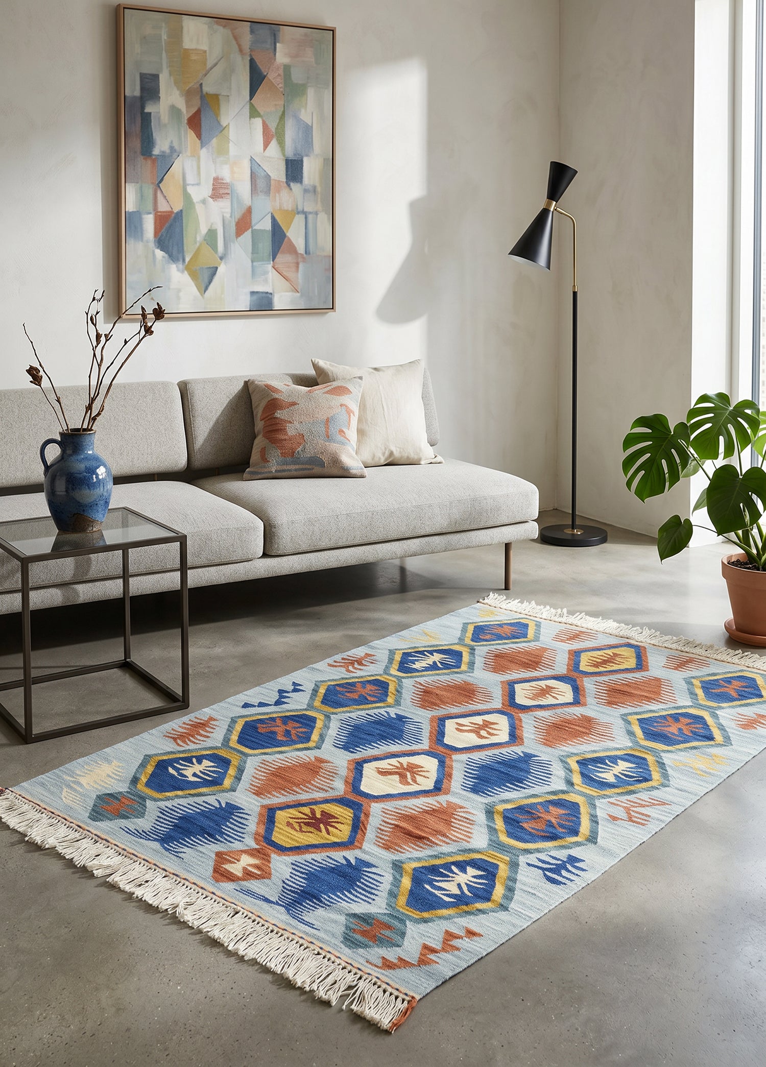 Miraz Geometrik Tasarımlı Yün Kilim 113x172 cm