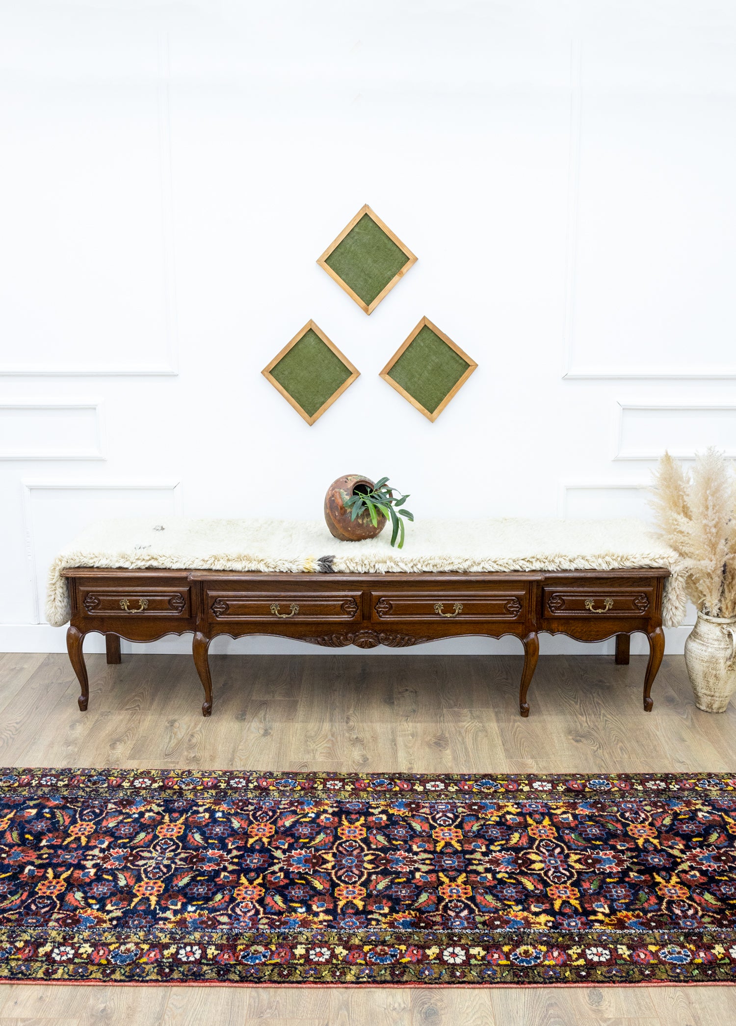 Sera Floral Desenli El Dokuma Yün Halı 100x313 cm