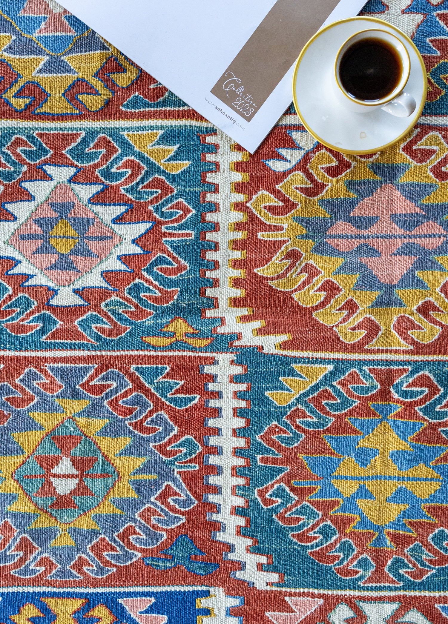 Mimoza Etnik Desenli El Dokuma Yün Kavak Kilim 111x125 cm