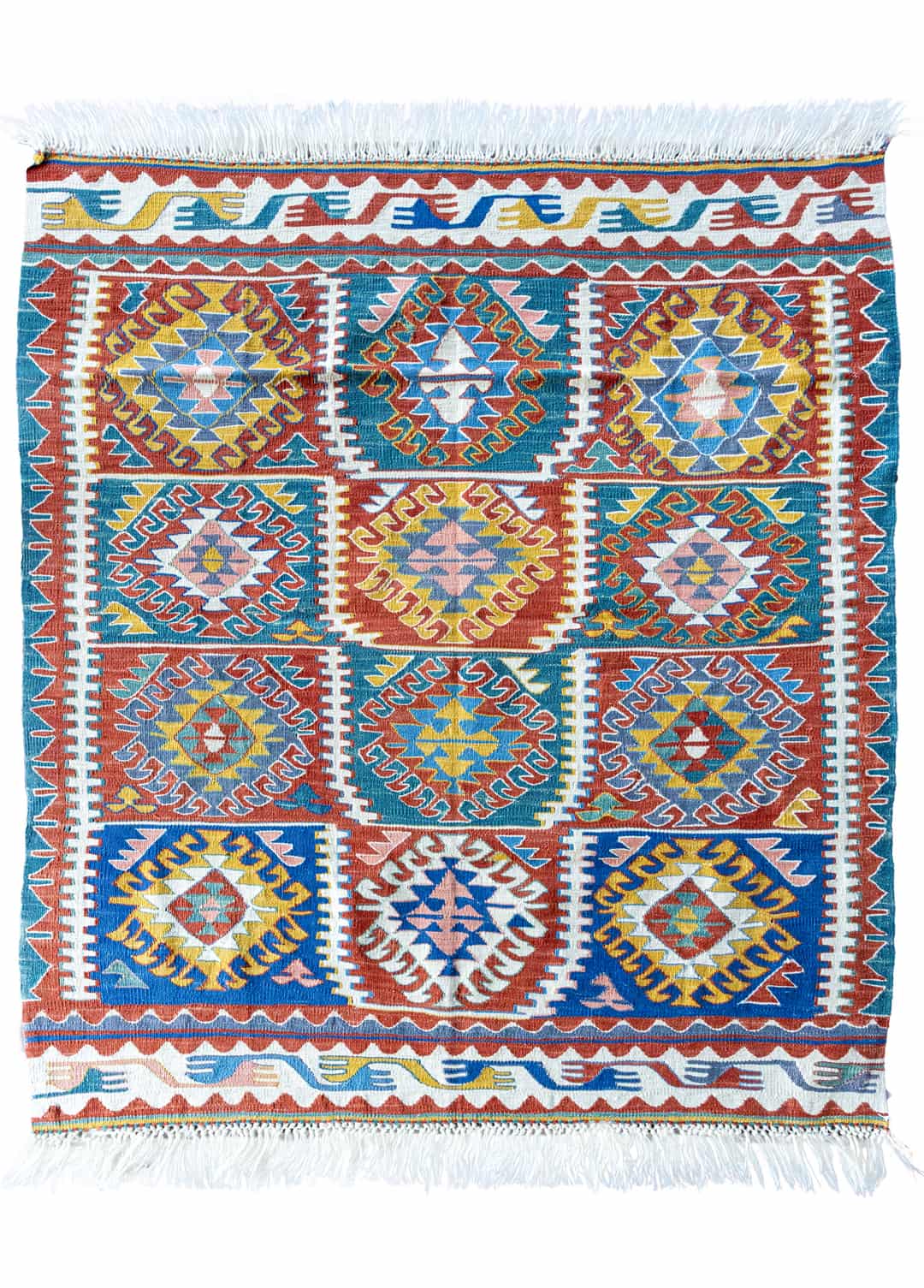 Mimoza Etnik Desenli El Dokuma Yün Kavak Kilim 111x125 cm