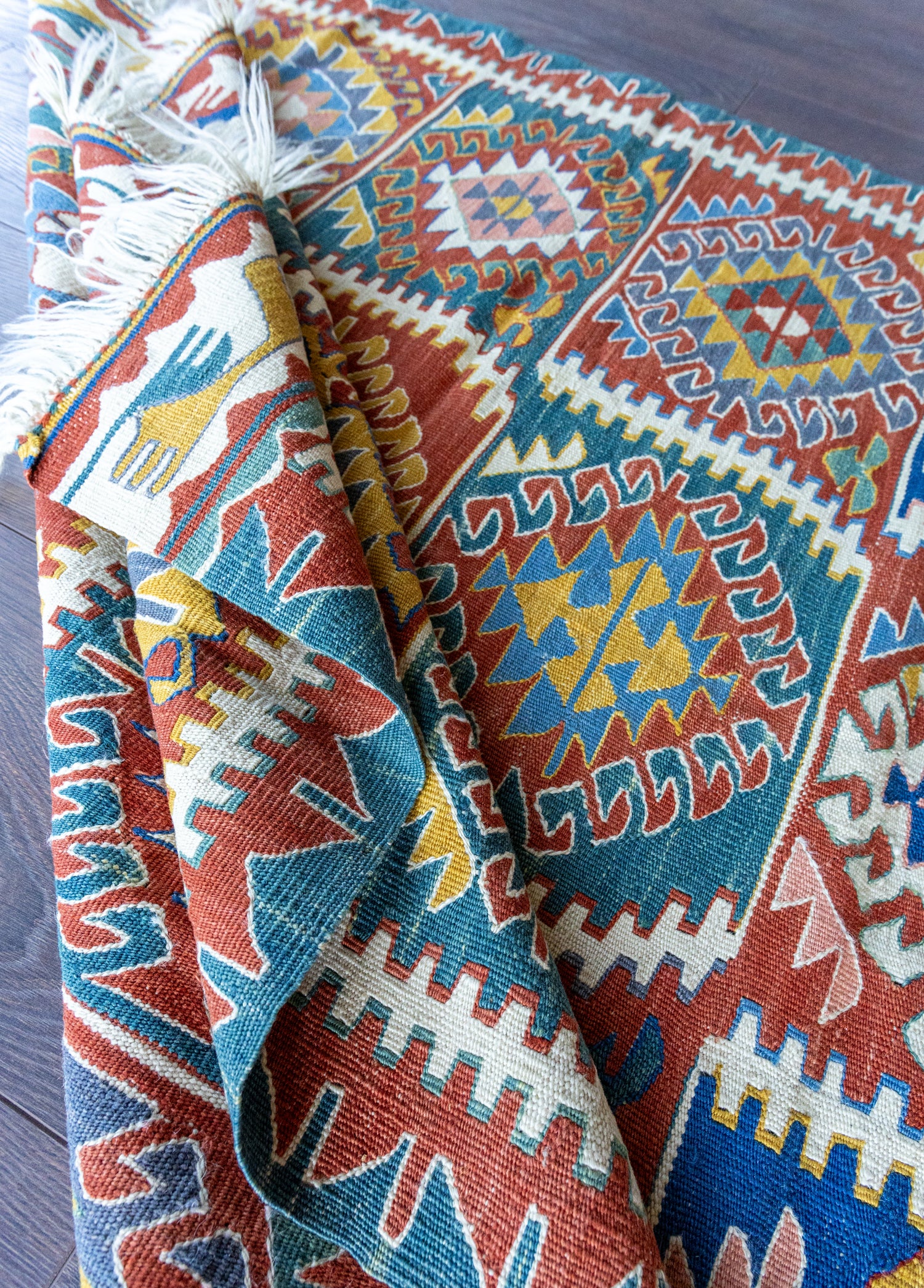 Mimoza Etnik Desenli El Dokuma Yün Kavak Kilim 111x125 cm