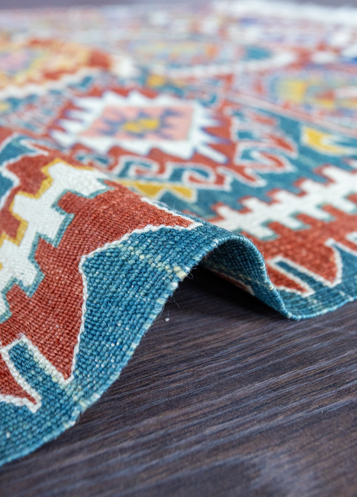 Mimoza Etnik Desenli El Dokuma Yün Kavak Kilim 111x125 cm