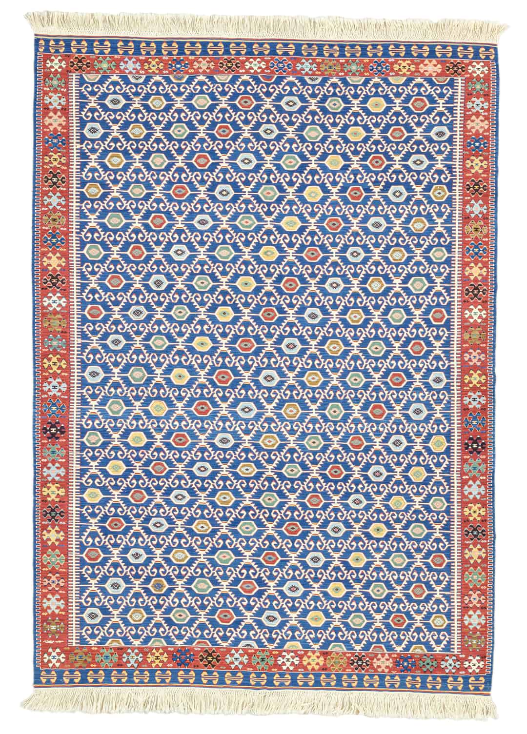 Koltan Geometrik Desenli Mavi Yün Kilim 202 x 293 cm
