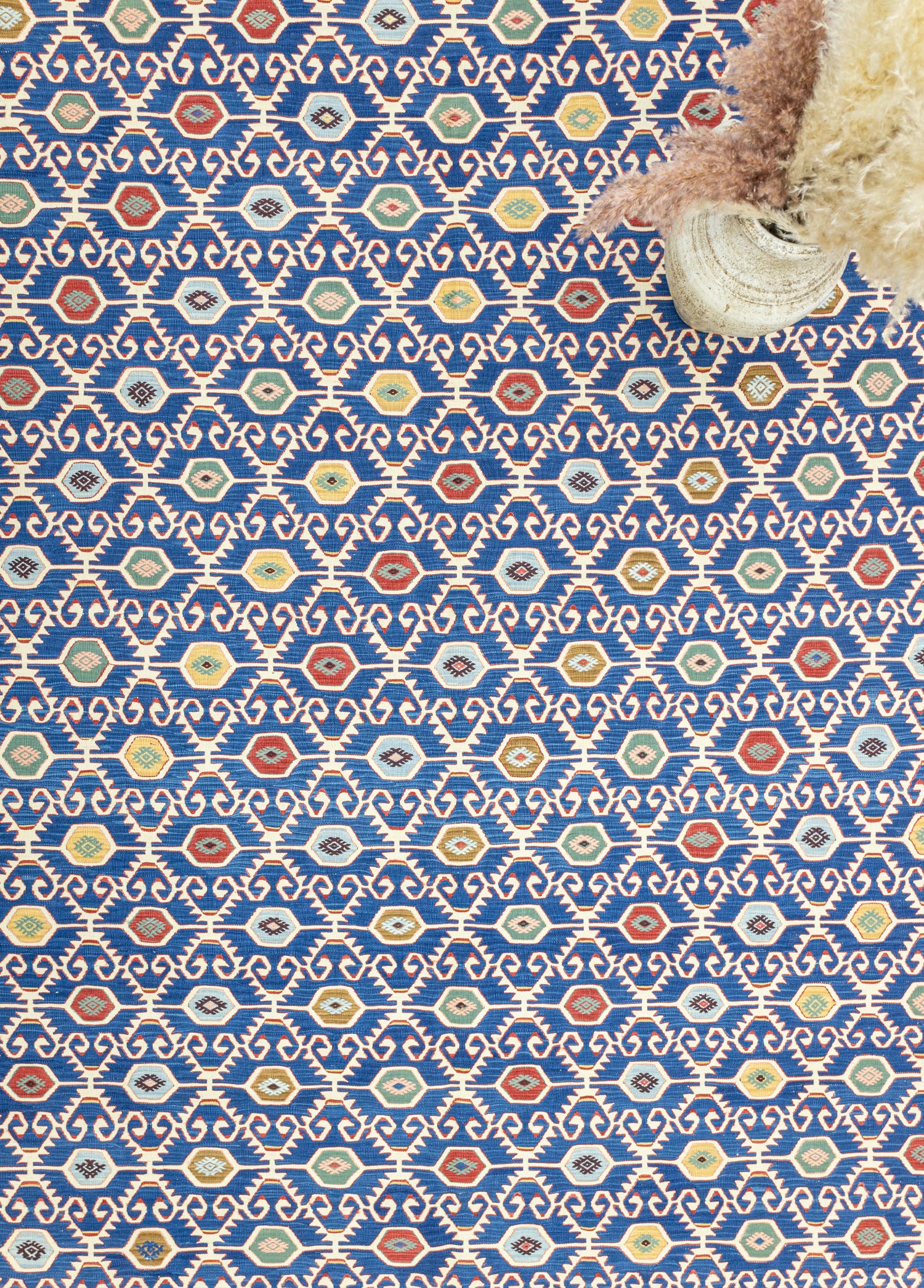 Koltan Geometrik Desenli Mavi Yün Kilim 202 x 293 cm