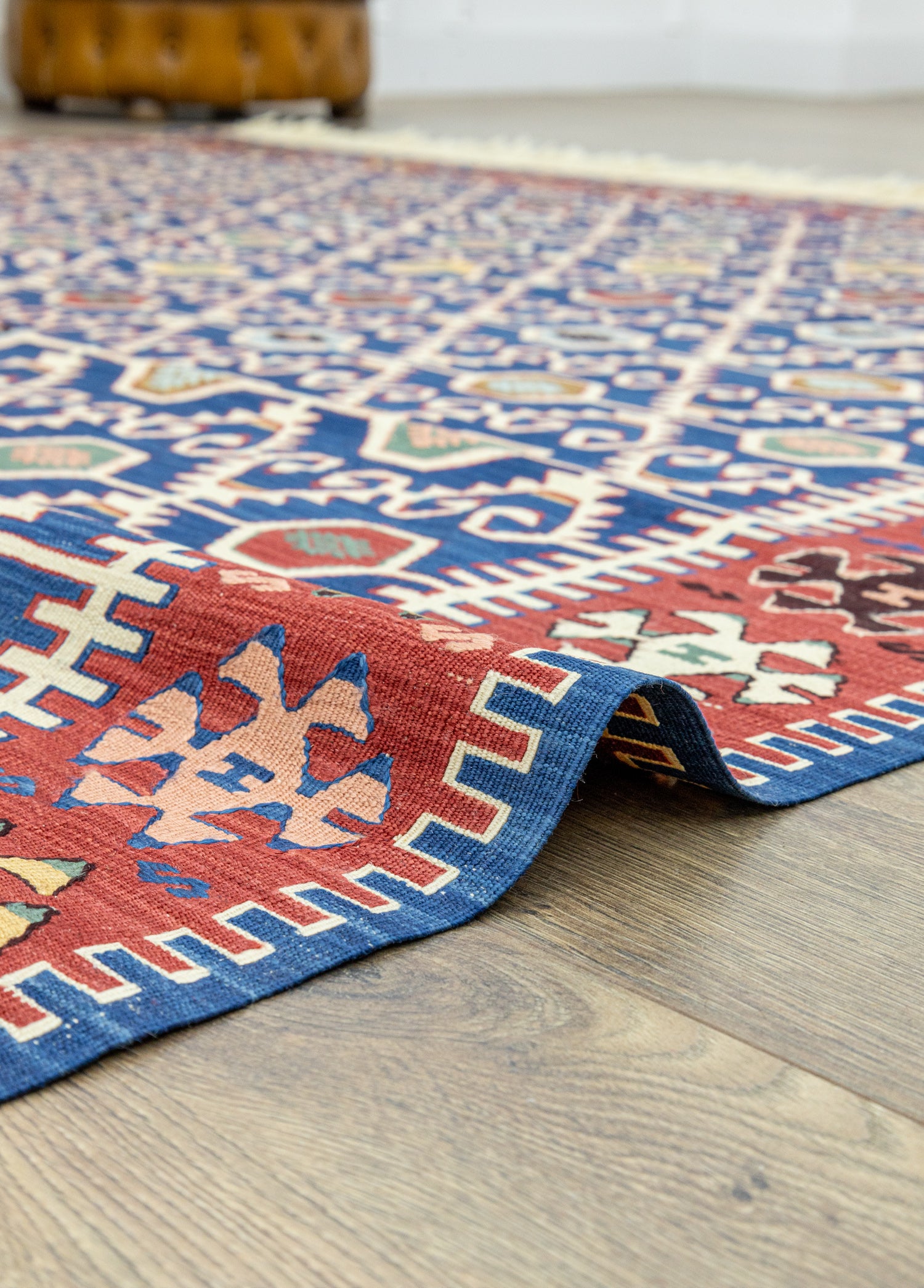 Koltan Geometrik Desenli Mavi Yün Kilim 202 x 293 cm