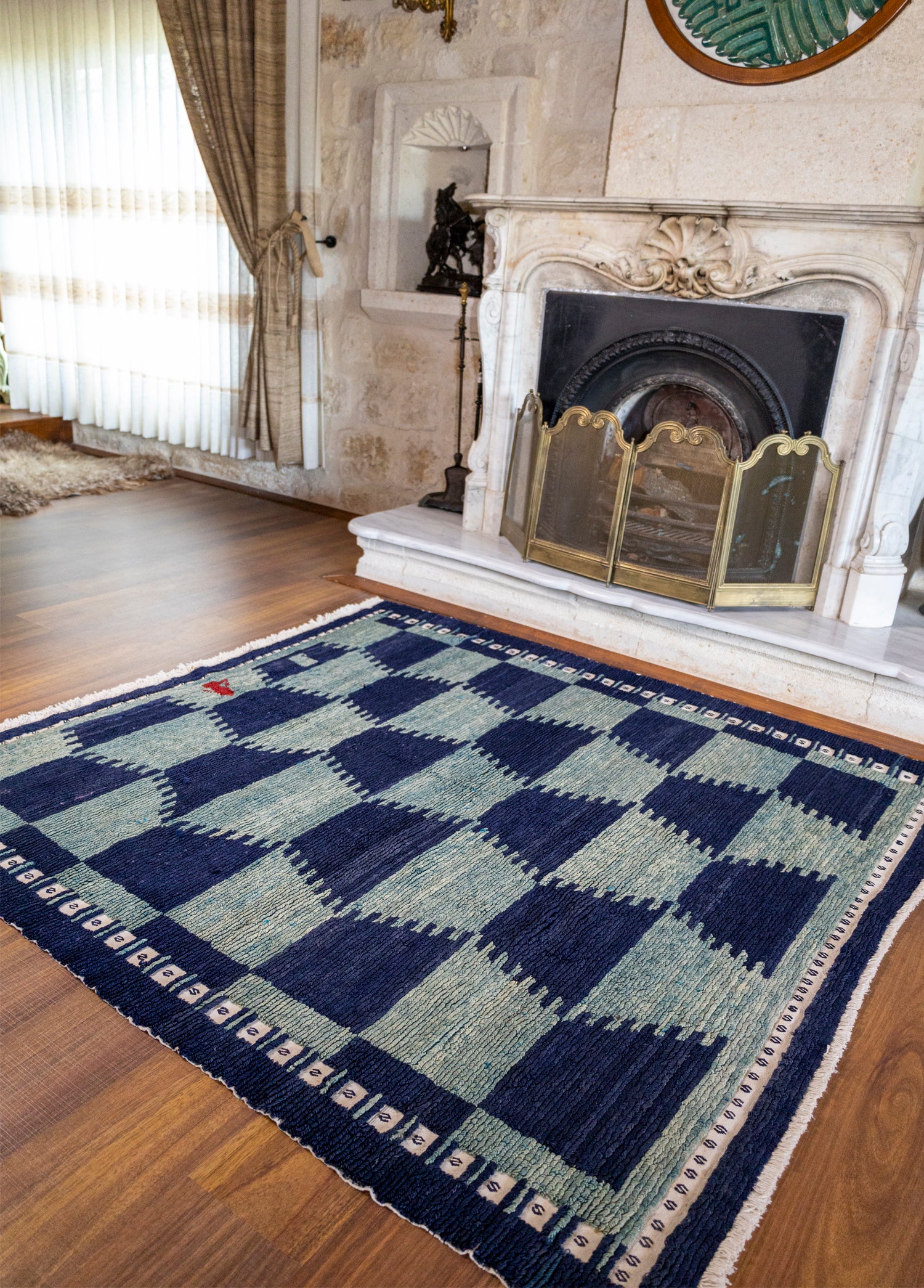 Bluesy Vintage Rustic Patterned Carpet 172x175 cm