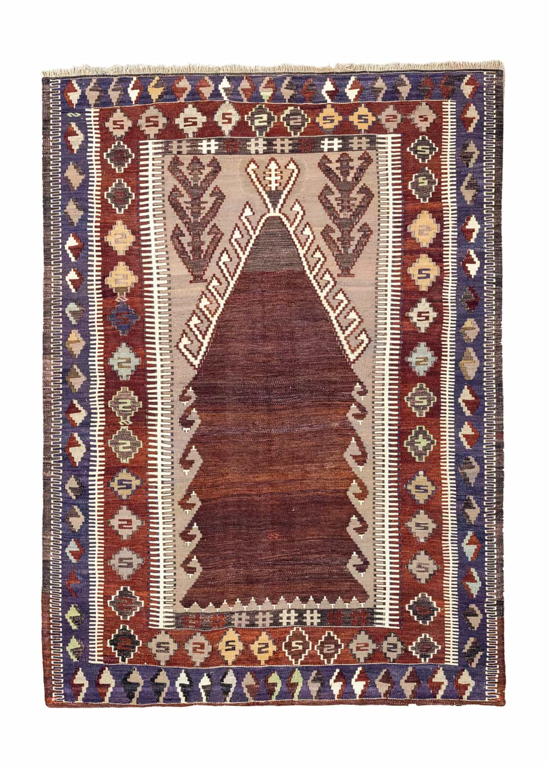 Tela El Dokuma Bordo İnce Kilim 126x174