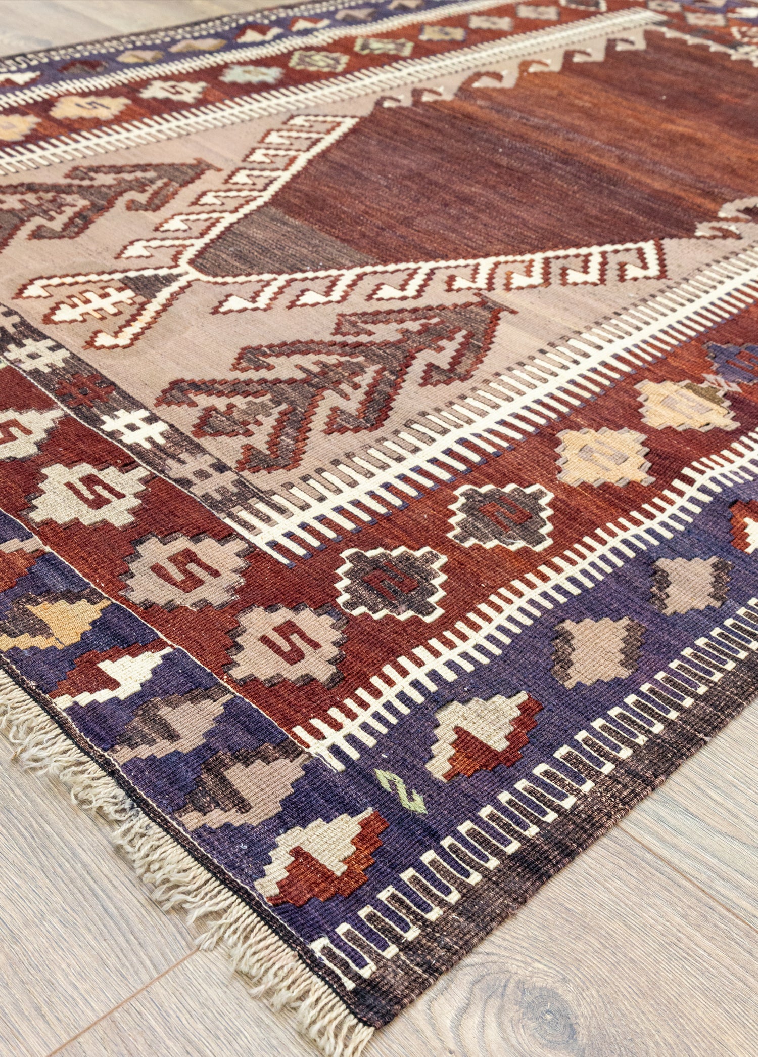 Tela El Dokuma Bordo İnce Kilim 126x174