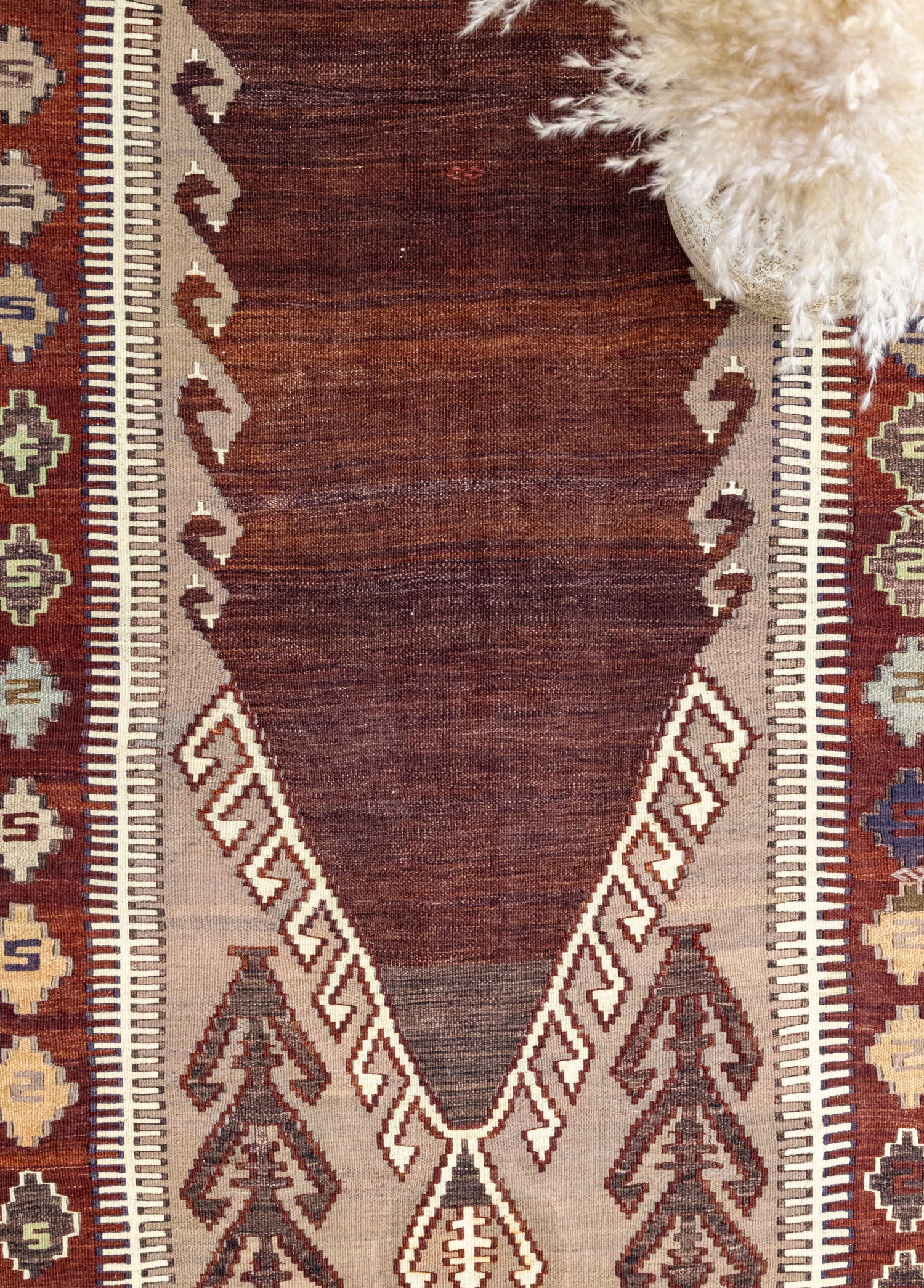 Tela El Dokuma Bordo İnce Kilim 126x174