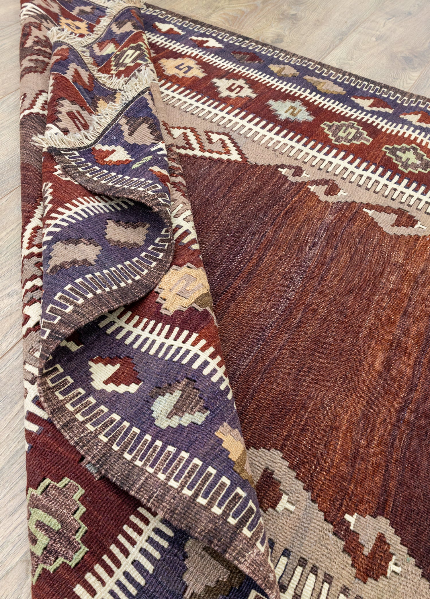 Tela El Dokuma Bordo İnce Kilim 126x174