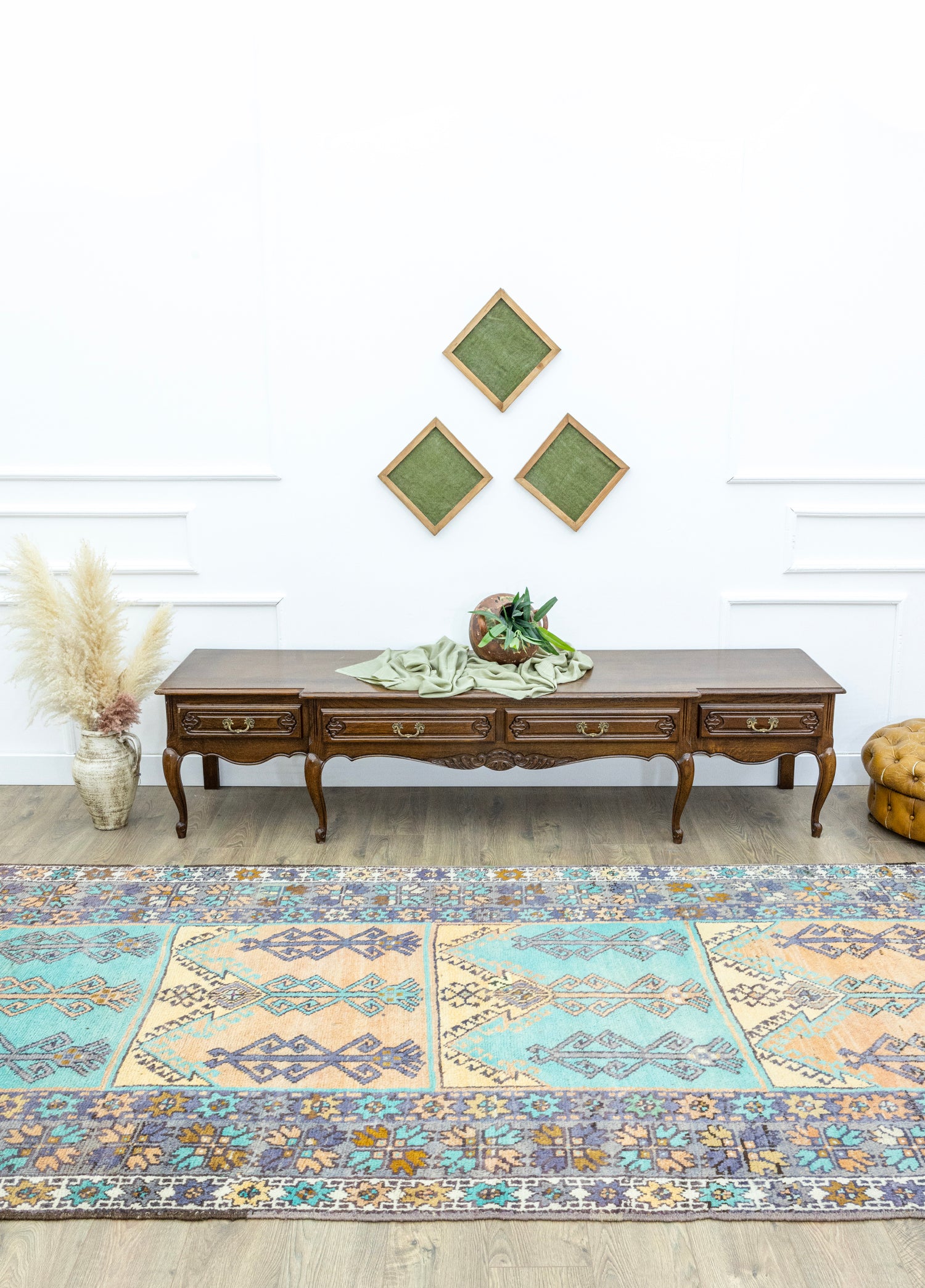 Tayte Bereket Motifli Renkli Yün Halı 158x371 cm