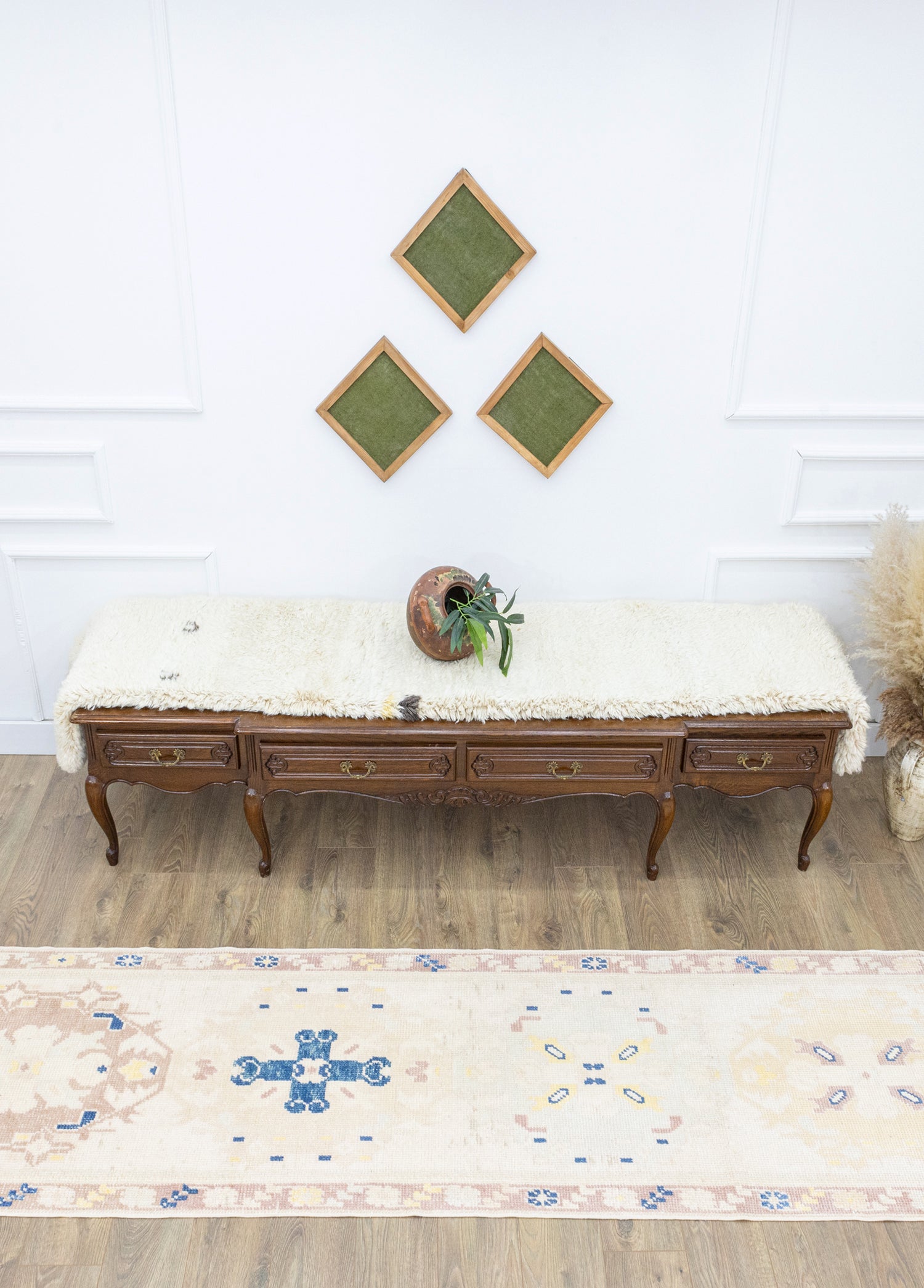 Karas Oriental Desenli El Dokuma Yün Halı 79x360 xm