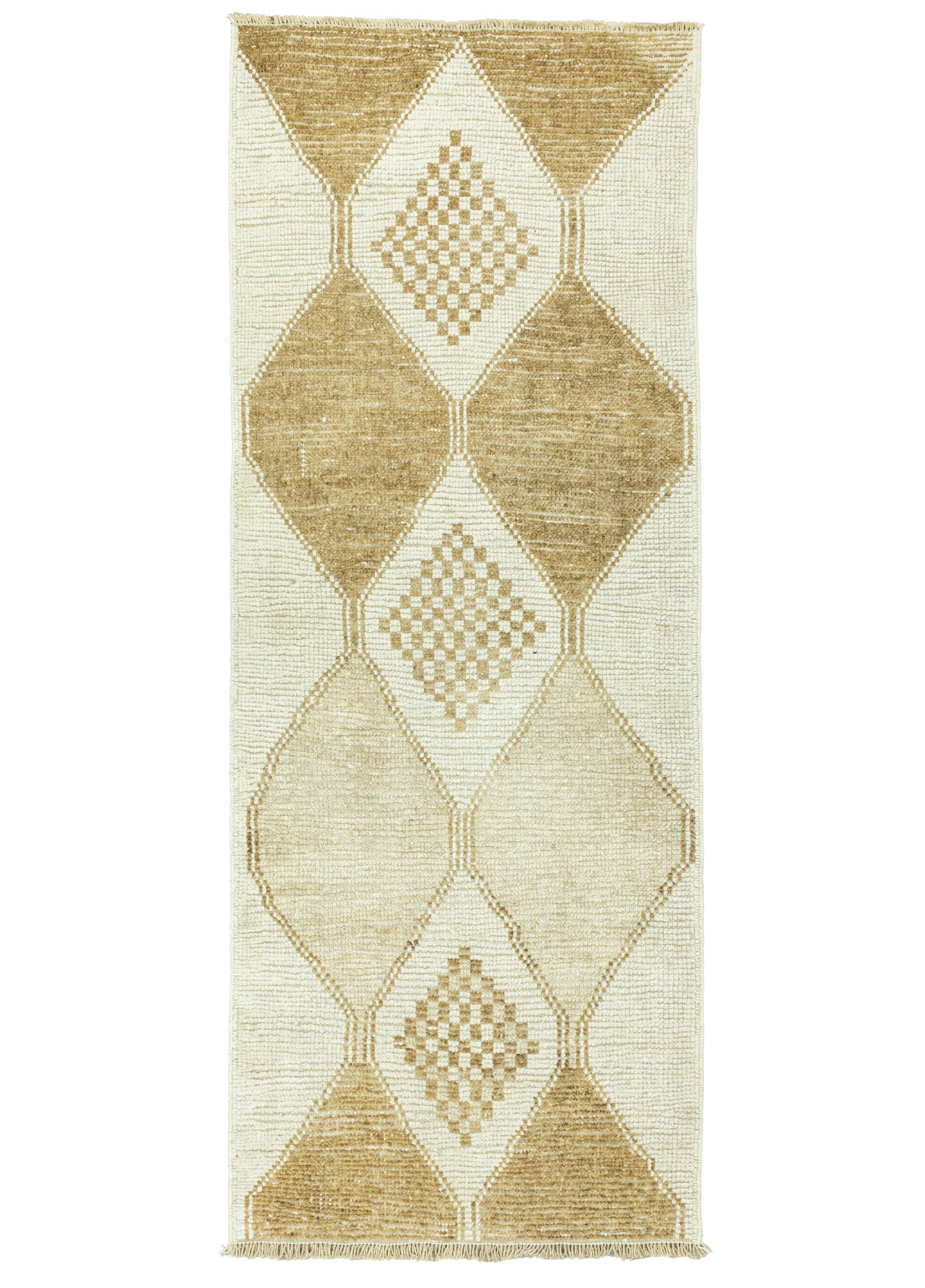 Mercan Geometrik Desenli Yün Yolluk 89x229 cm