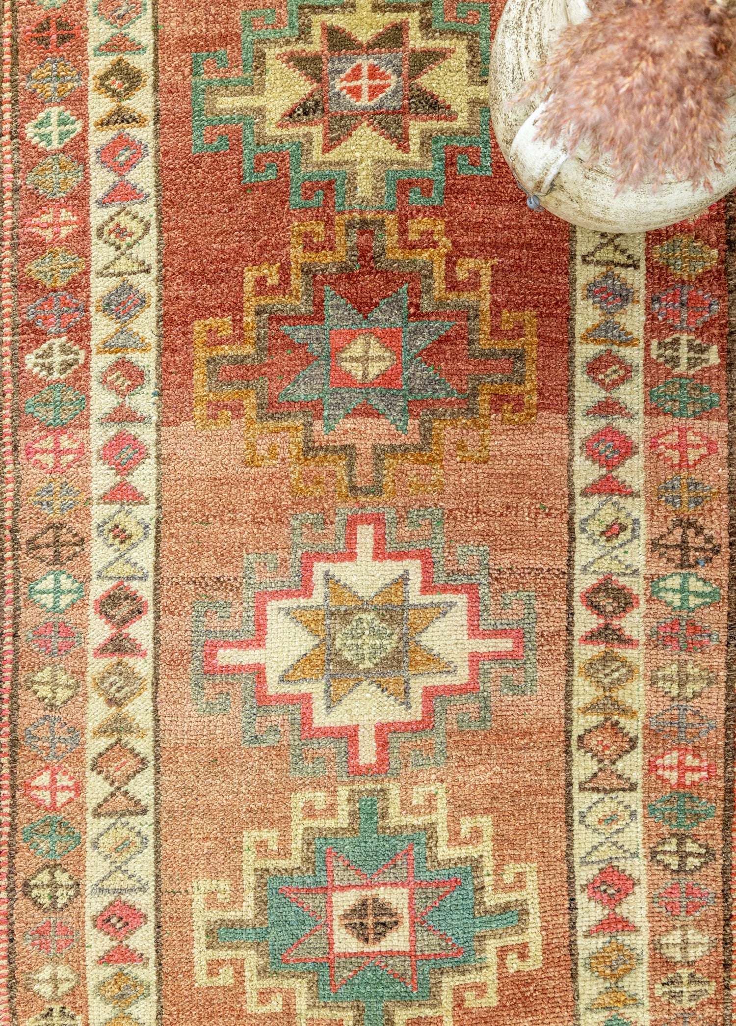 Zahter Etnik Tasarımlı El Dokuma Yün Yolluk 77x367 cm
