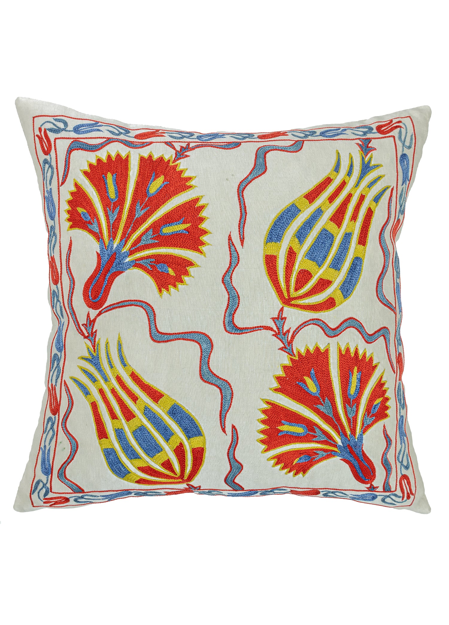 Aras Lale Desenli İpek Kırlent 50x50 cm