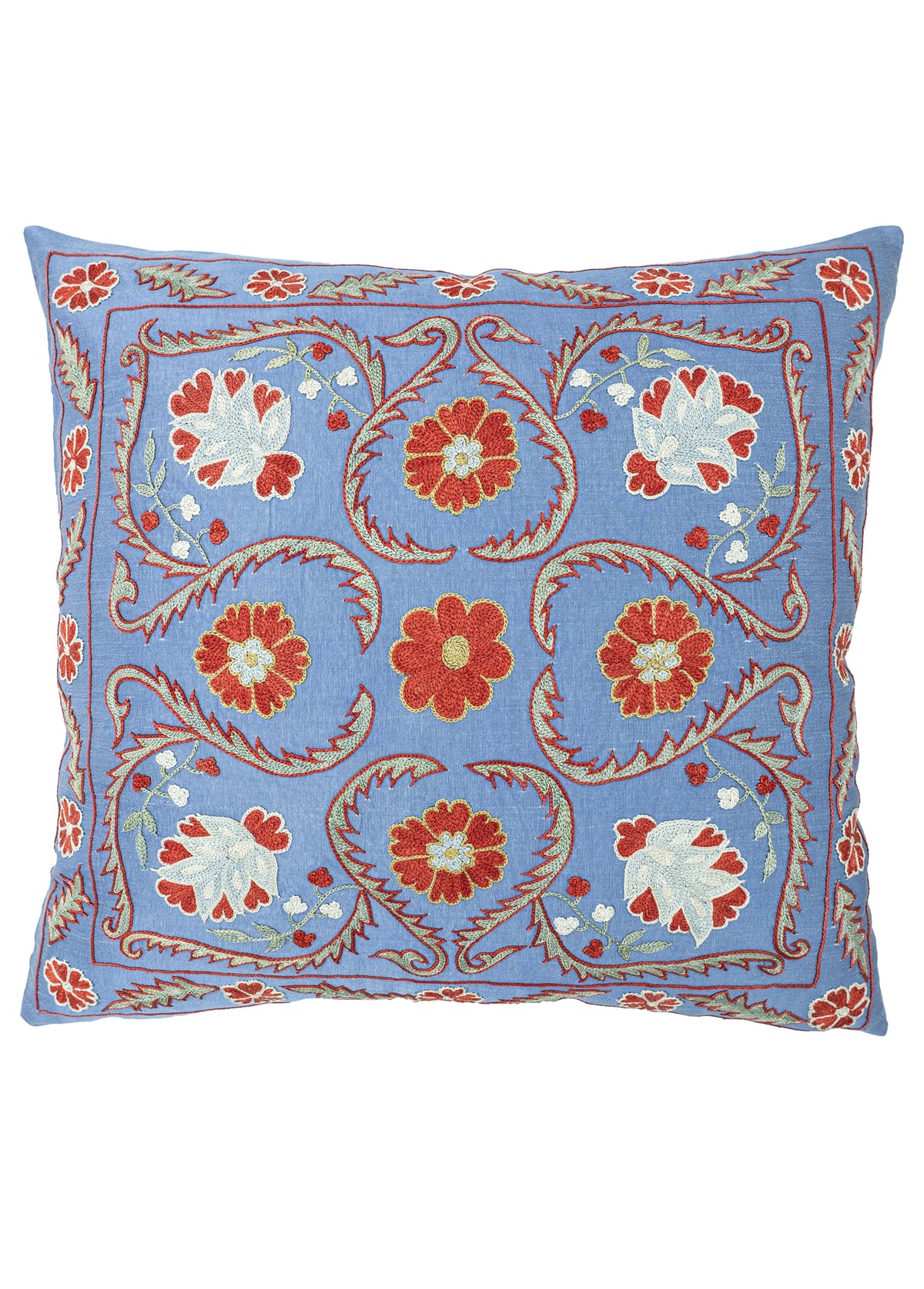 Riva Çiçekli İpek Suzani Kırlent 50x50 cm
