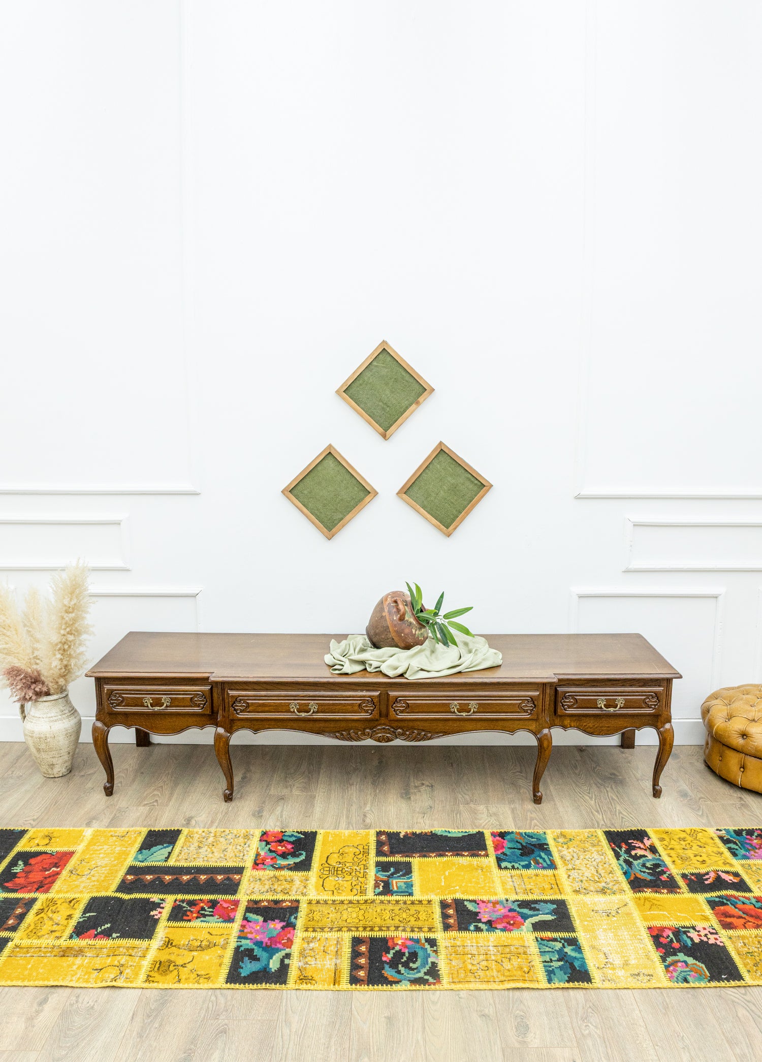 Prunus Karabağ Kilim Parçalı Sarı Patchwork Yolluk 81x309 cm