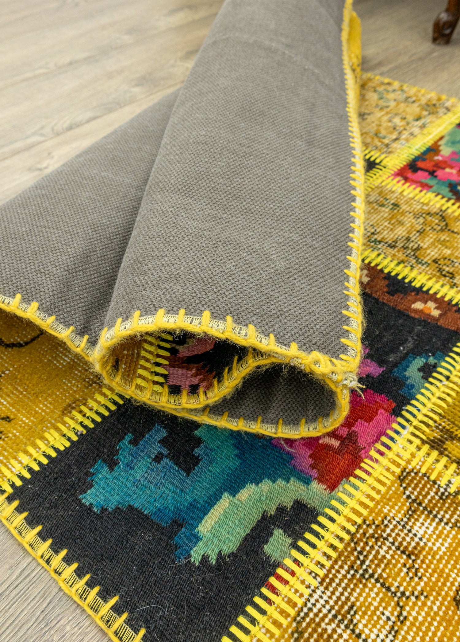 Prunus Karabağ Kilim Parçalı Sarı Patchwork Yolluk 81x309 cm