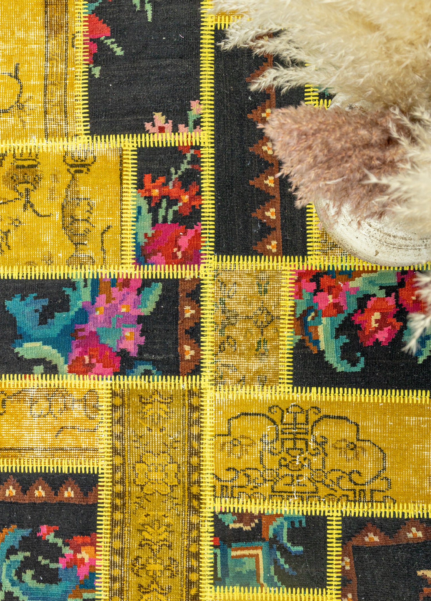 Prunus Karabağ Kilim Parçalı Sarı Patchwork Yolluk 81x309 cm