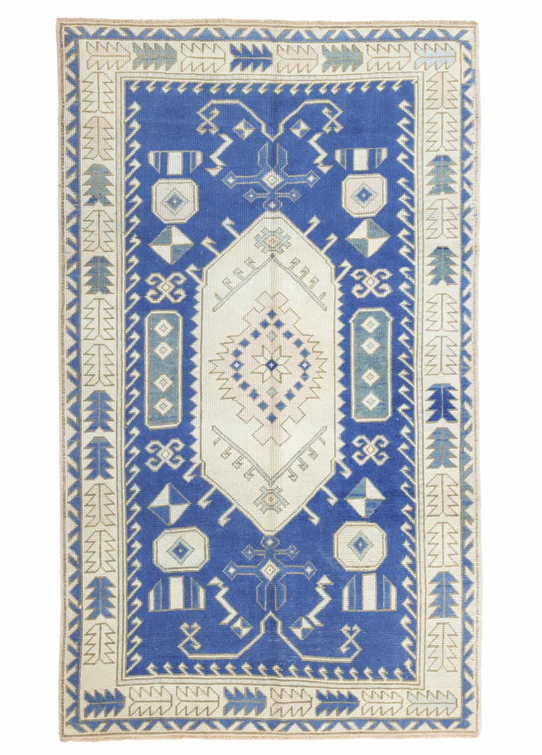 Buget İlkel Desenli El Dokuma Mavi Yün Halı 139x238 cm
