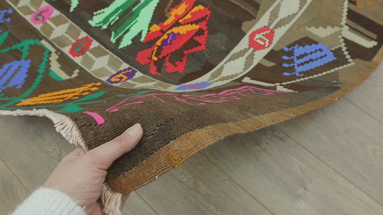 Load video: Thyra El Dokuma Azeri Motifli Kilim 208x398 cm
