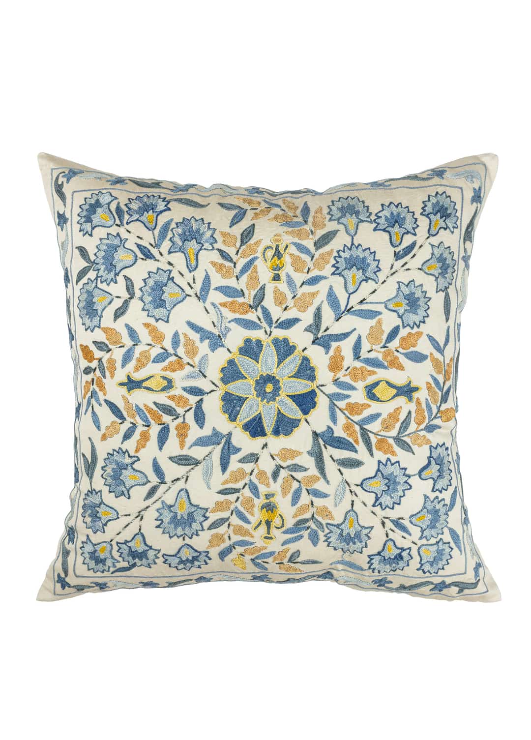 Erguvan Çiçek Desenli İpek Kırlent 50x50 cm