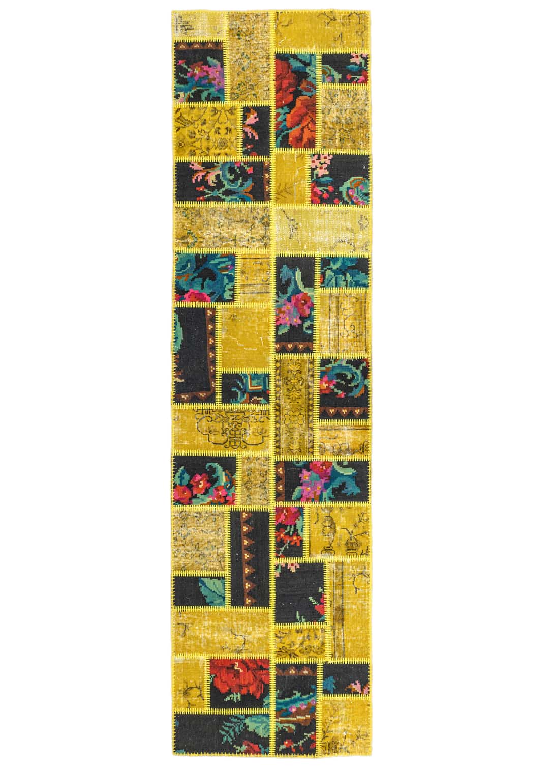 Prunus Karabağ Kilim Parçalı Sarı Patchwork Yolluk 81x309 cm